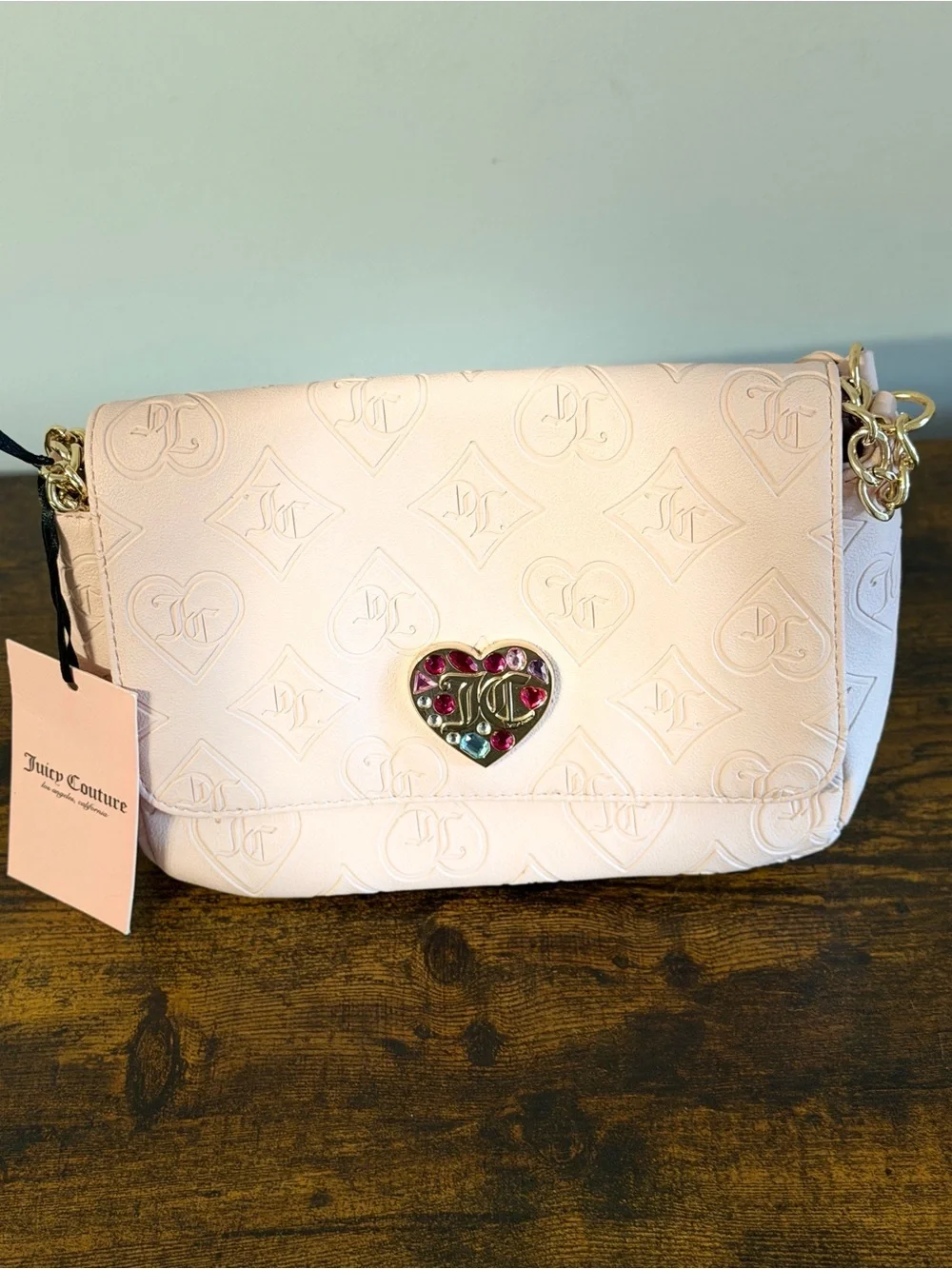 Juicy Couture Light Pink Embossed Heart Shoulder Bag